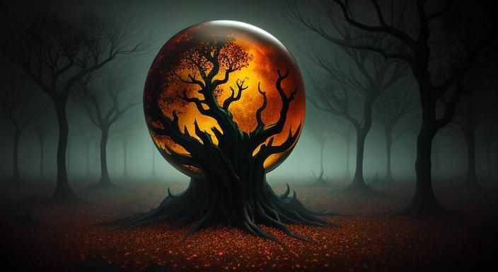 Halloween Ghoul in Glass Sphere: Gothic Surrealist Art