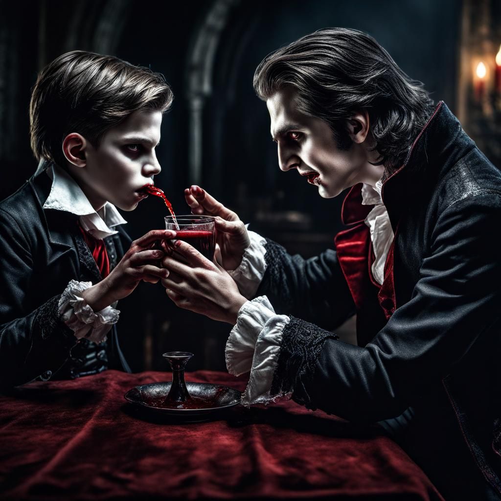 Vampire Drinking Blood with Intricate Details