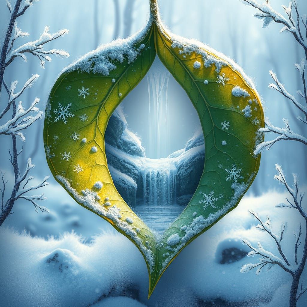 Majestic Winter Wonderland with Serene Waterfall within a Fr...