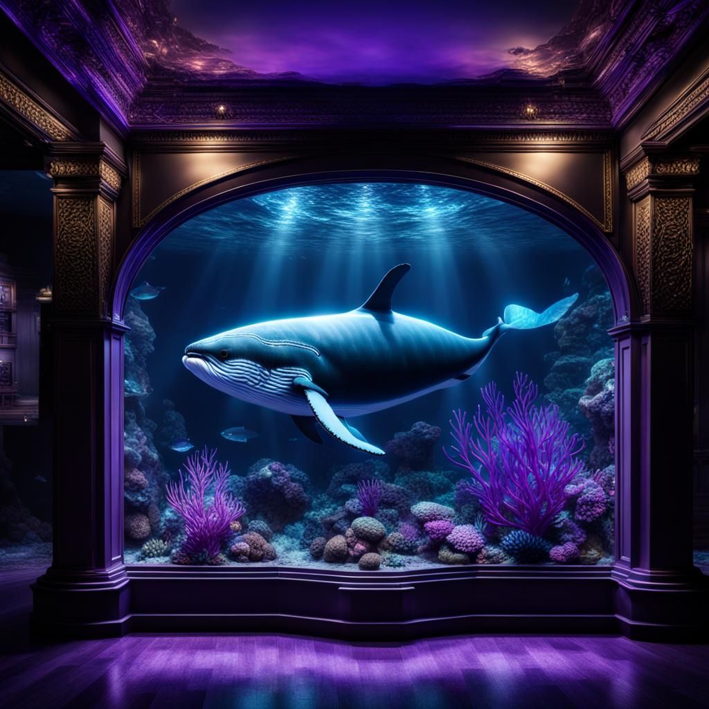 Underwater Whale in Purple Light: Hyperrealistic Rendering