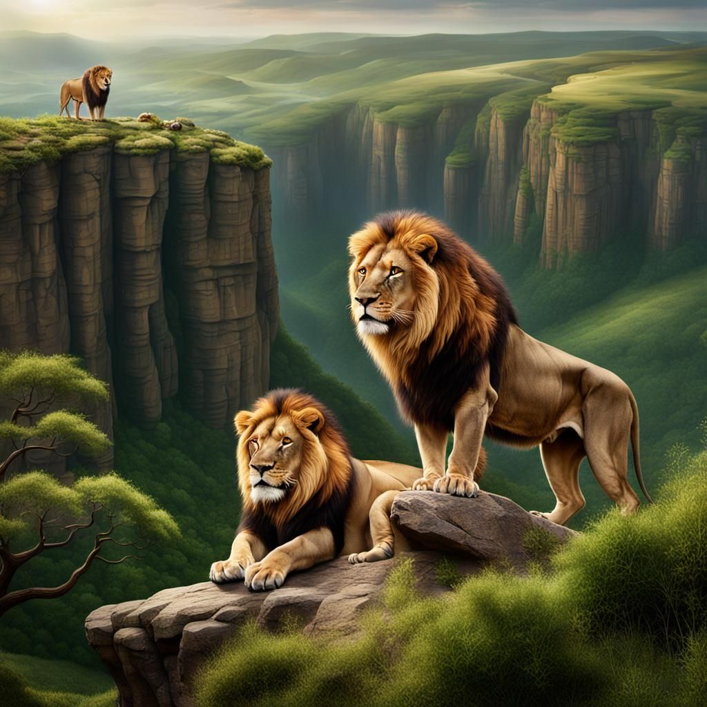 Epic Lion and Lioness Overlook Green Valley
