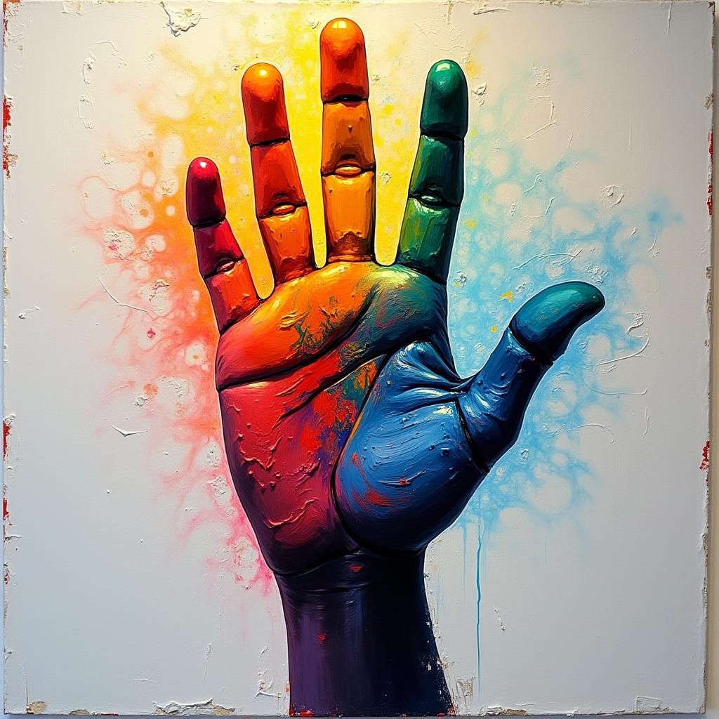 Rainbow Impasto Hand Print in Abstract Expressionism