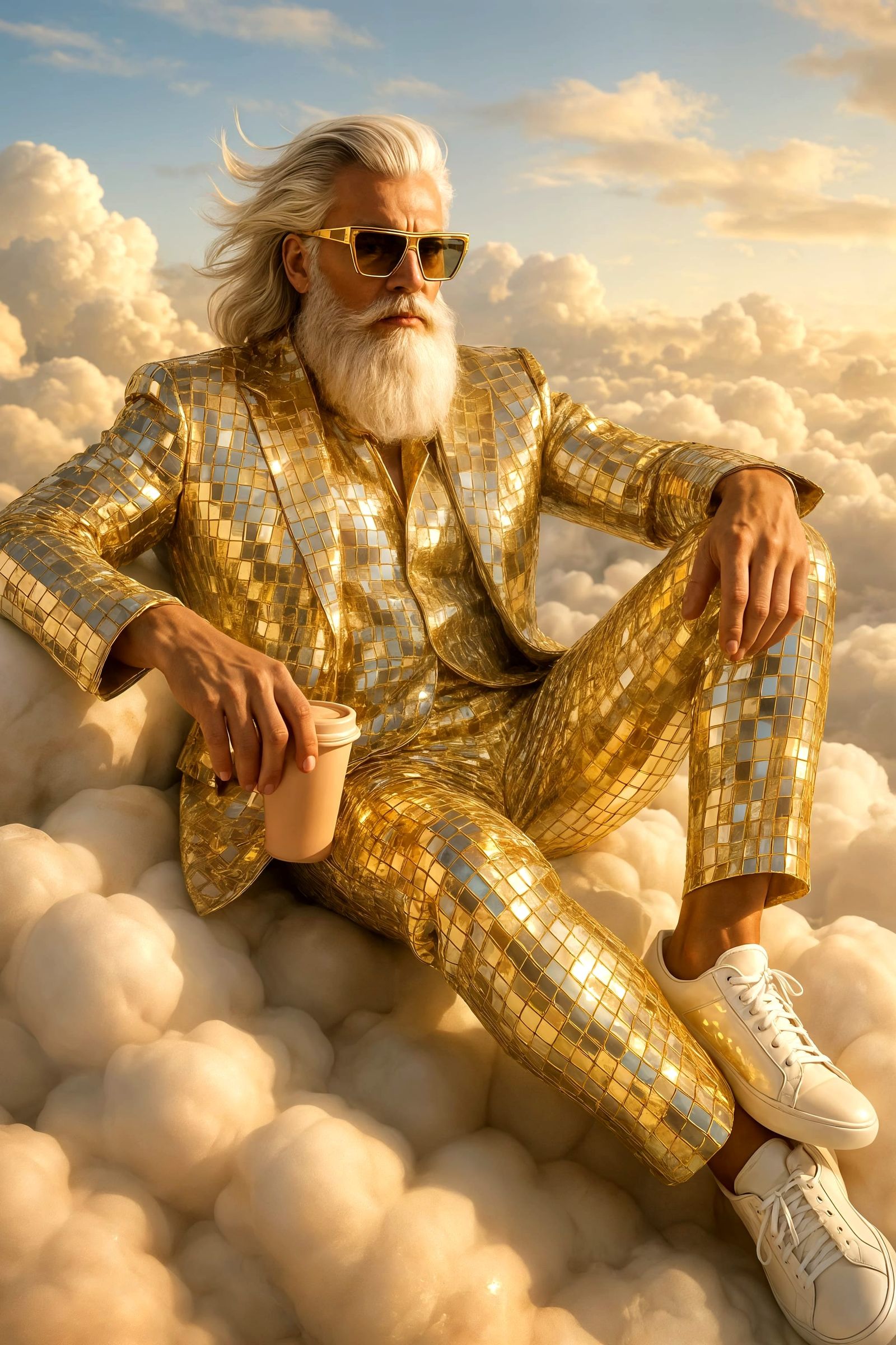 Celestial Authority: Man in Mirrored Gold Suit