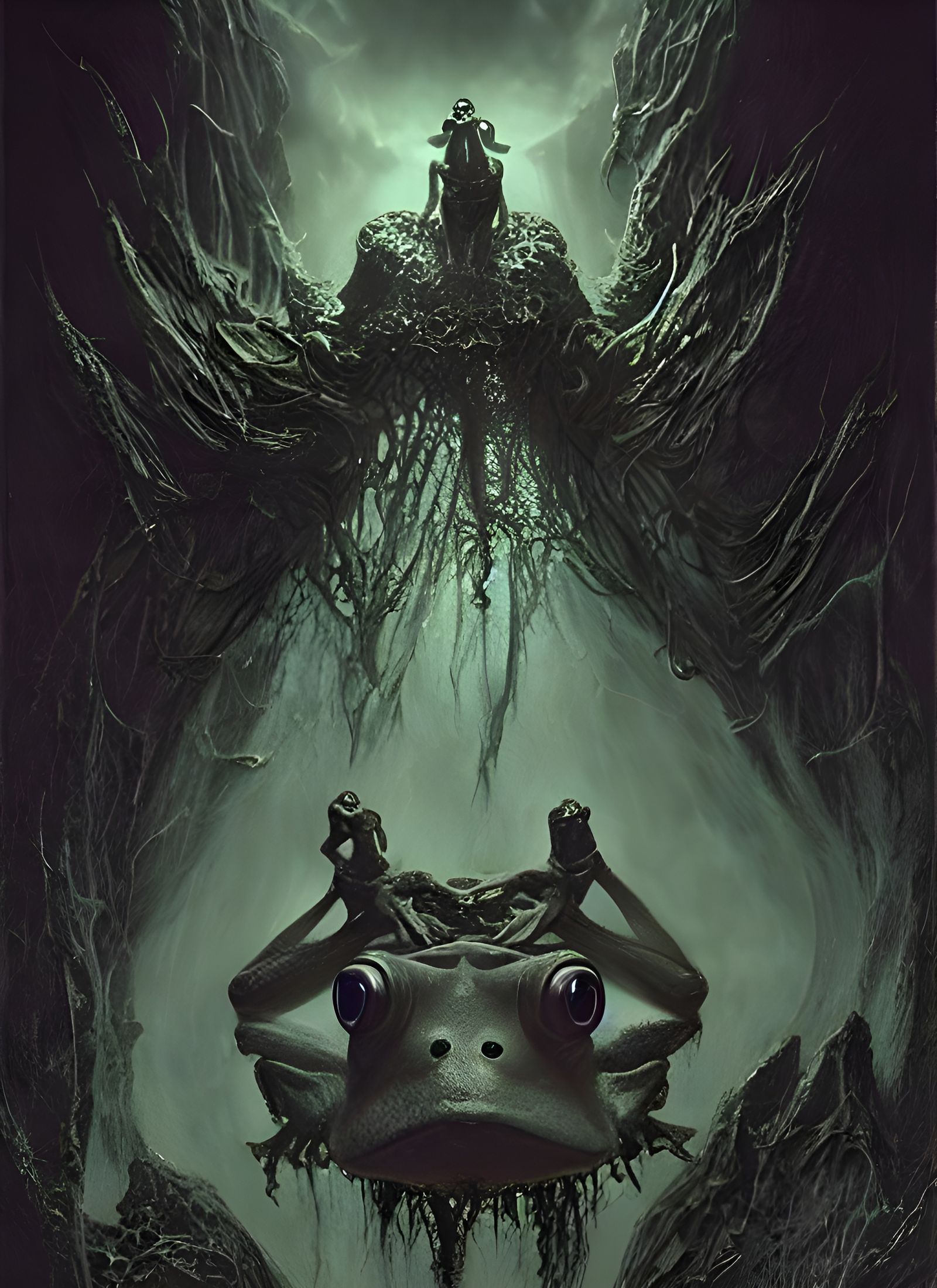 Nephilim Frog in Cosmic Airbrush Art Style