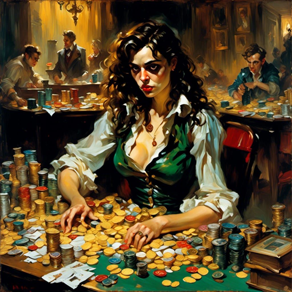 Intense Comic Portrait of a Female Con Artist