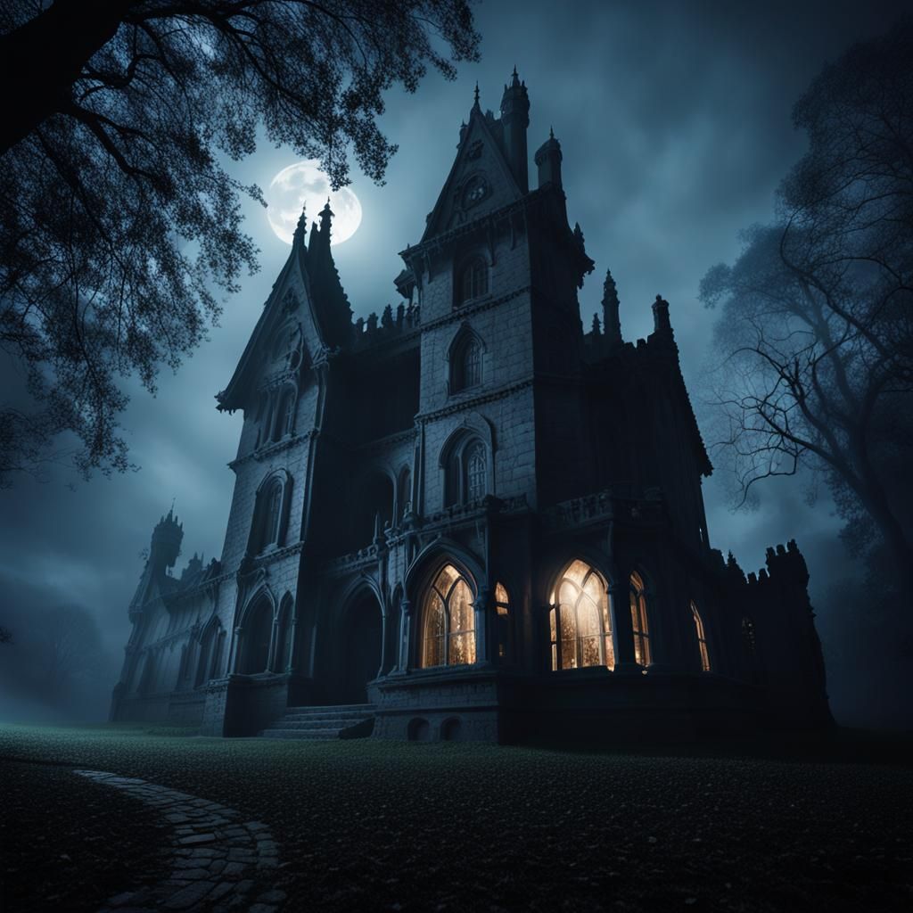 Spooky Gothic Mansion in Classic Horror Aesthetic