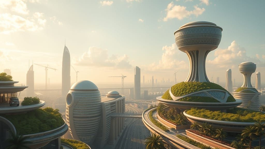 Utopian Future Without AI in Frutiger Aero Style