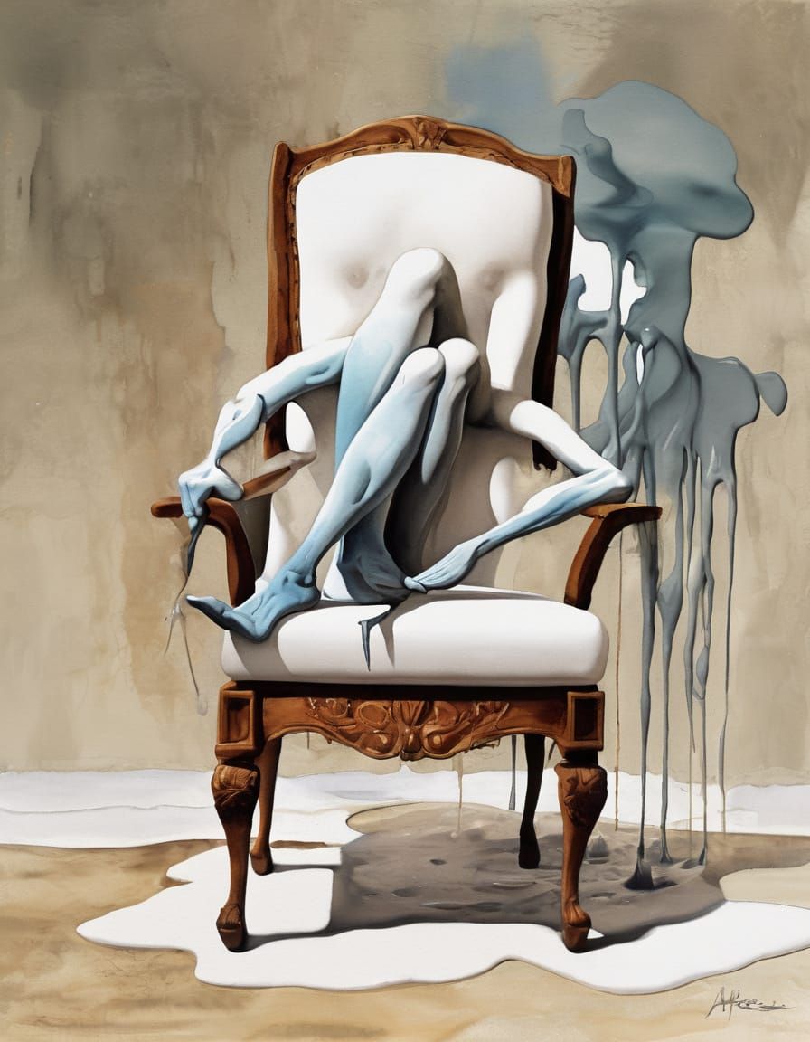 Surrealist Chair with Human Appendages in Watercolor