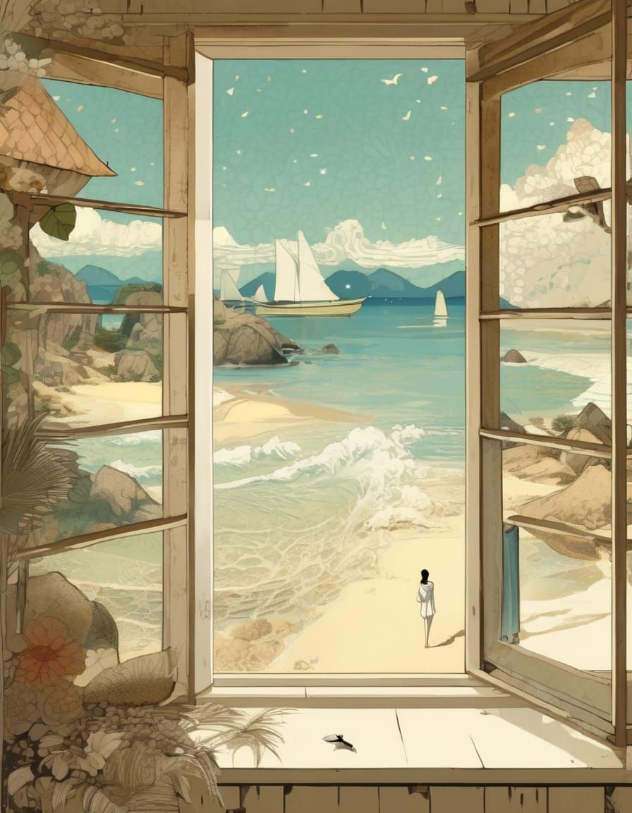 Romantic Beach Scene in Impressionist Style