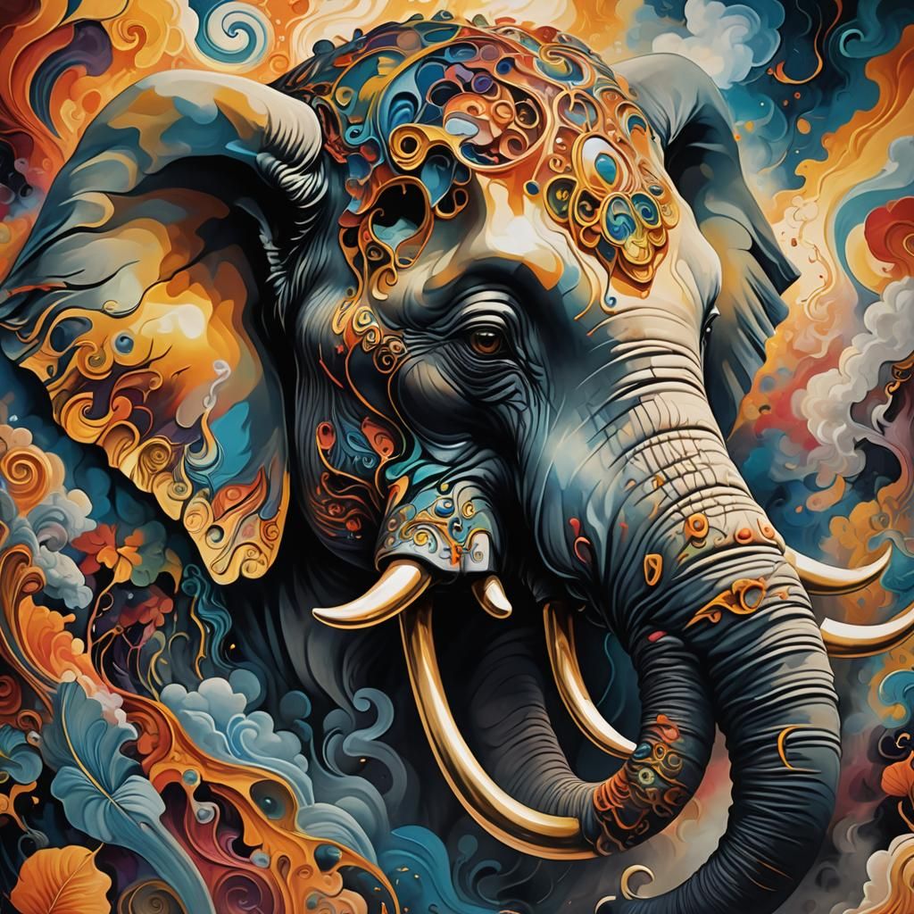 Surreal Elephant Dreamscape in Vibrant Colors