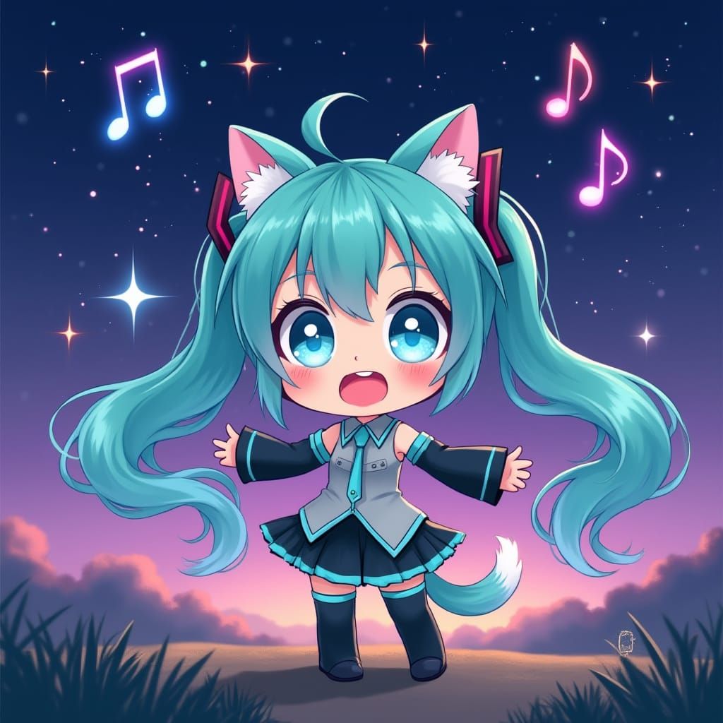 Kawaii Anime Goddess in a Dreamy Field