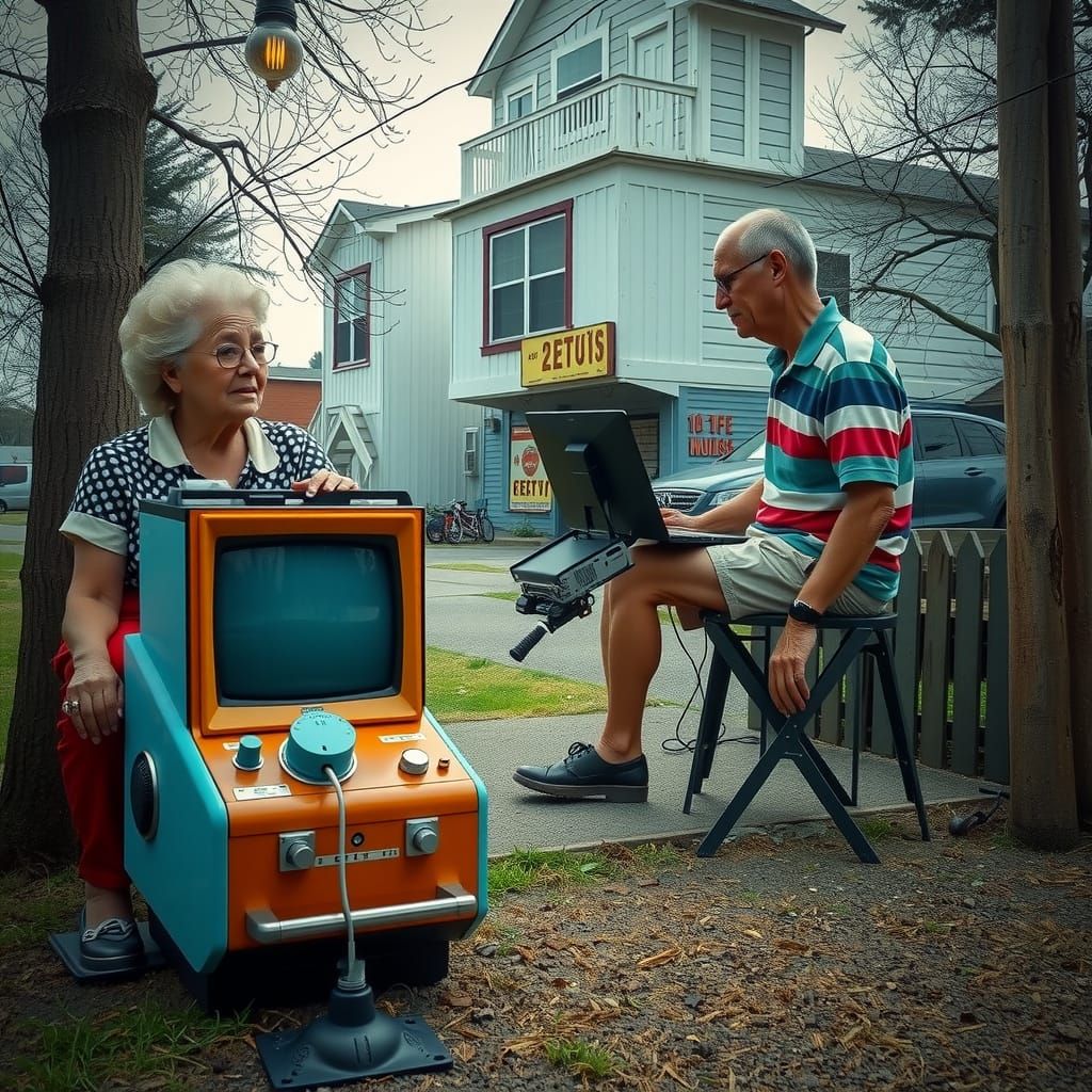 Peruvian-Americans Repairing Computer, Black and White Photo