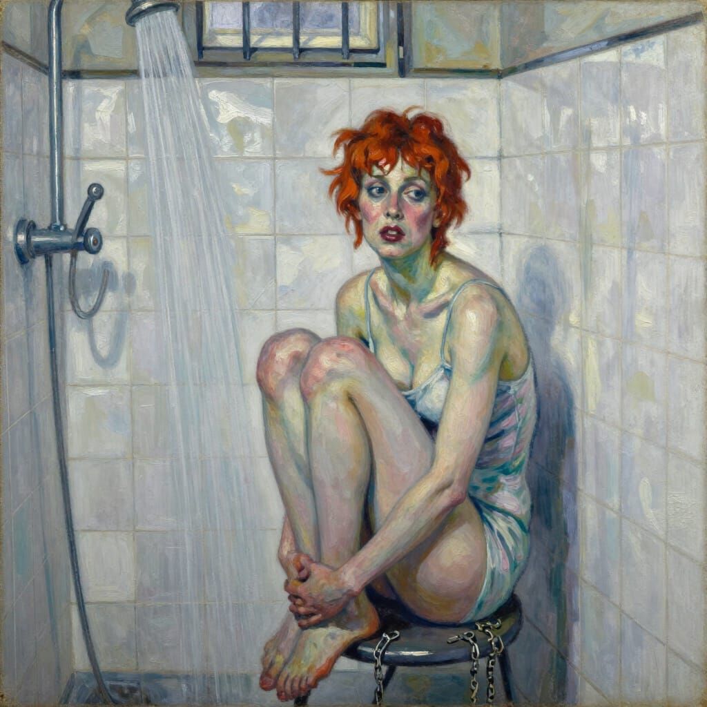 Anxious Redhead in 19th Century Asylum Oil Painting