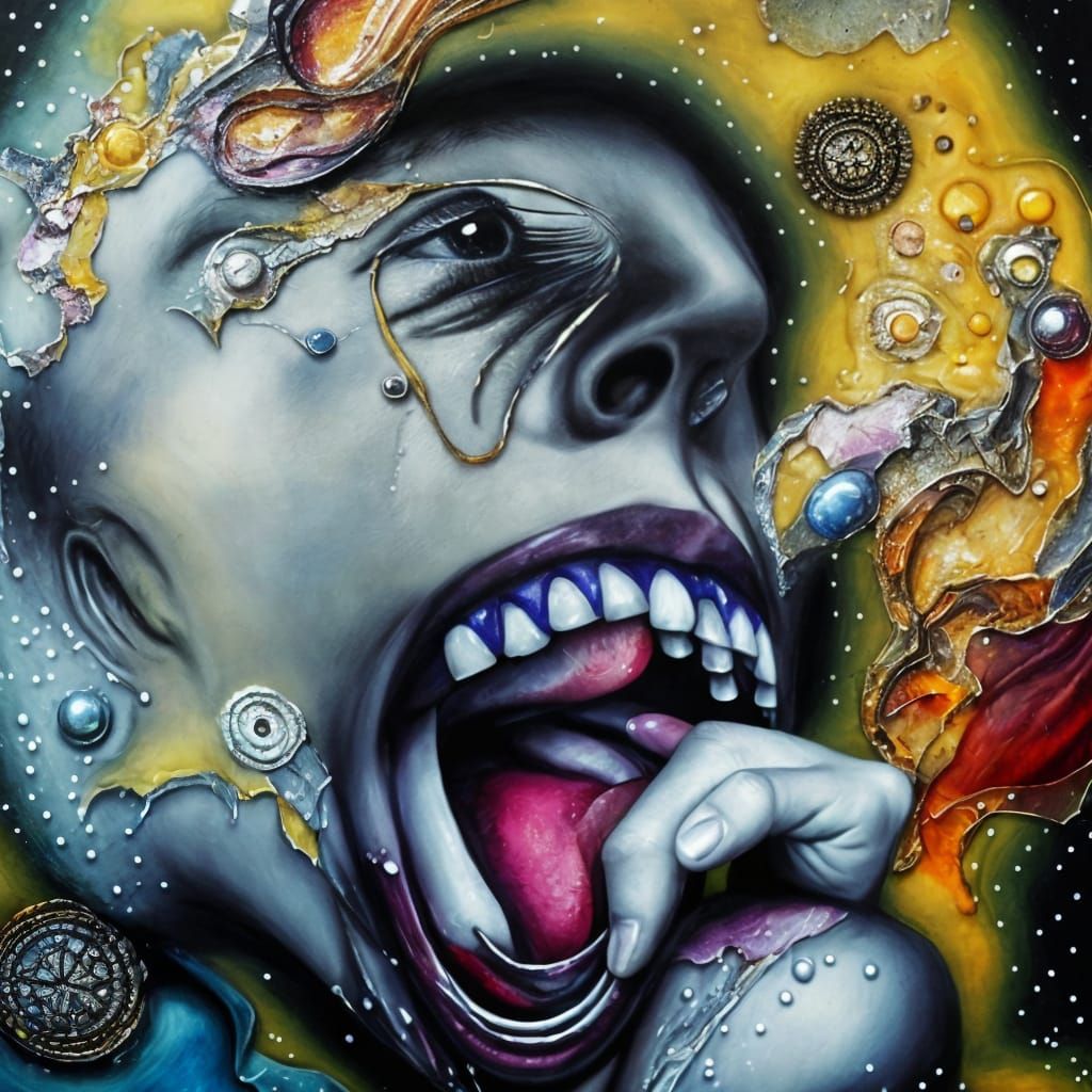 Celestial Scream: A Mixed Media Collage