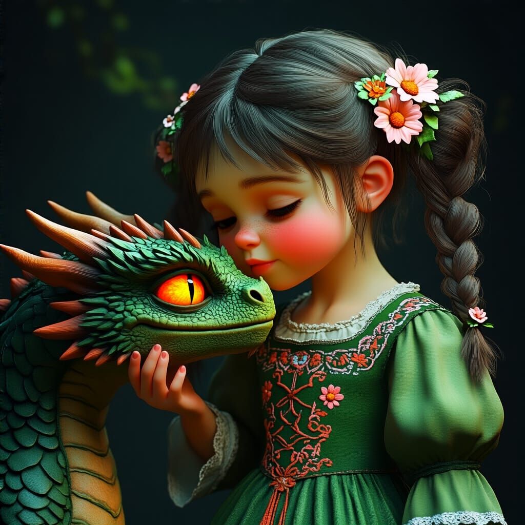 A hyperrealistic, emotional fantasy scene that shows a curio...