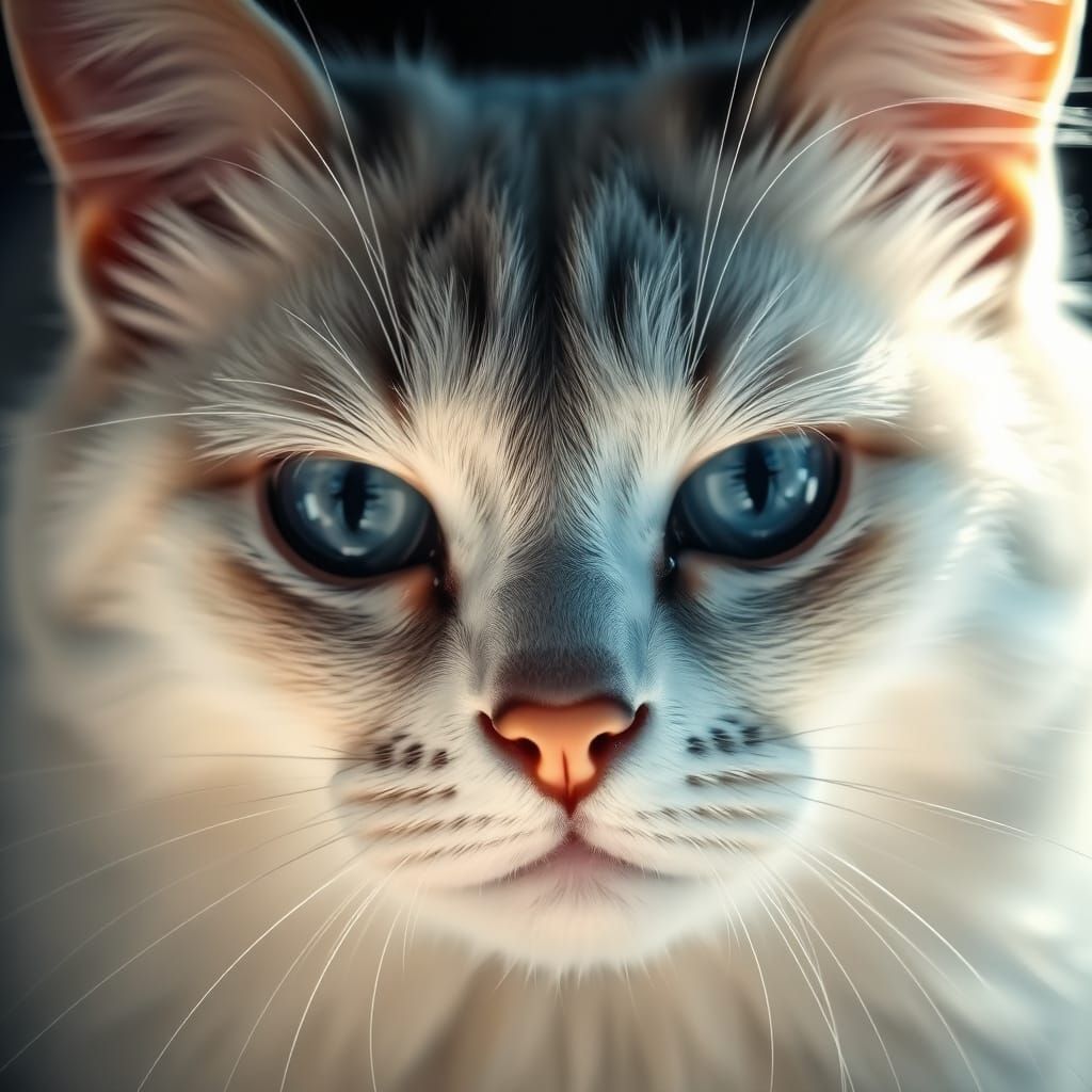 Majestic Khao Manee Cat in Hyperrealistic Portrait