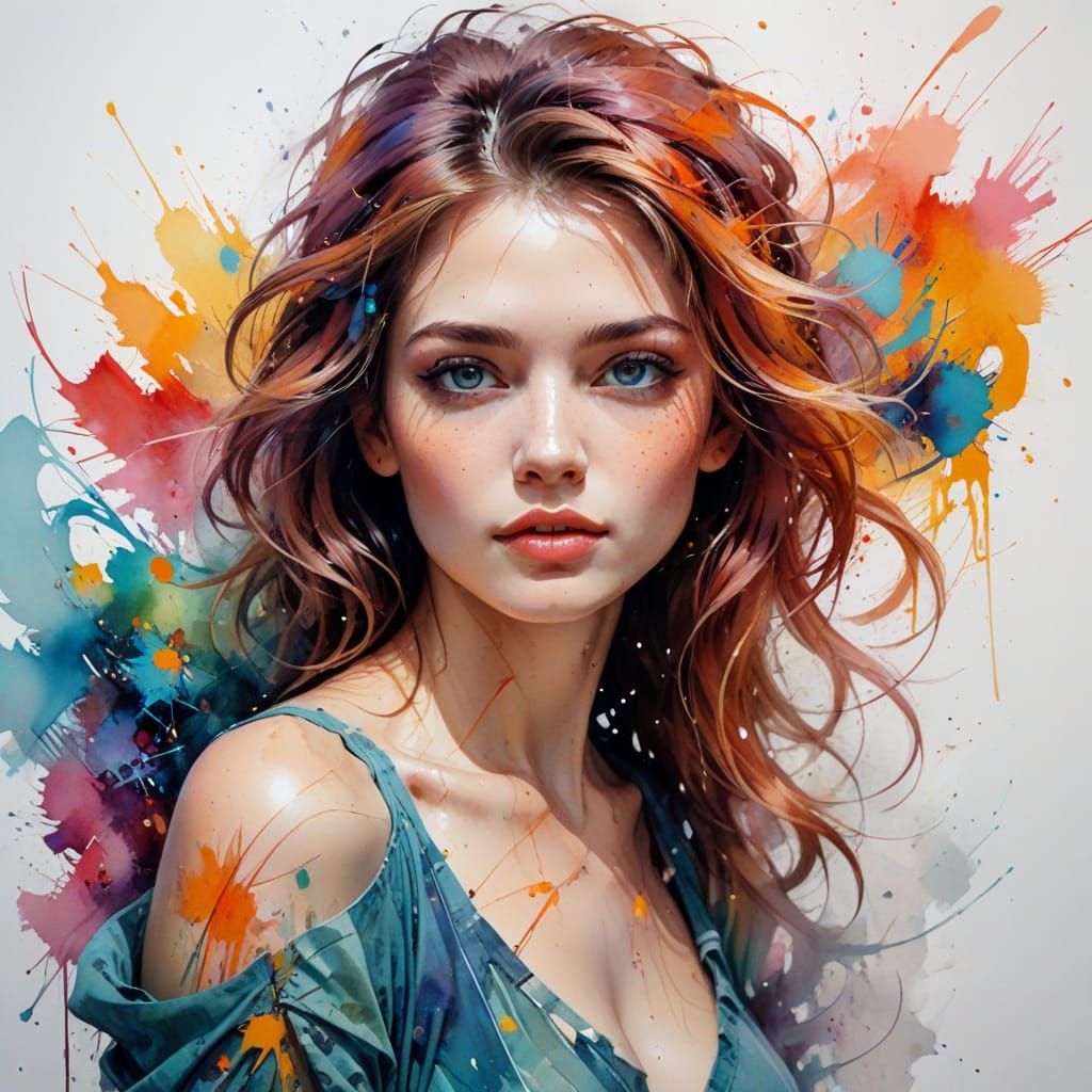 Woman in Abstract Swirls: A Watercolor Art Piece