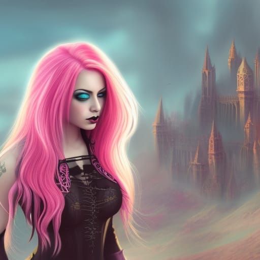 Gothic Pink-Haired Beauties: Fantasy Concept Art