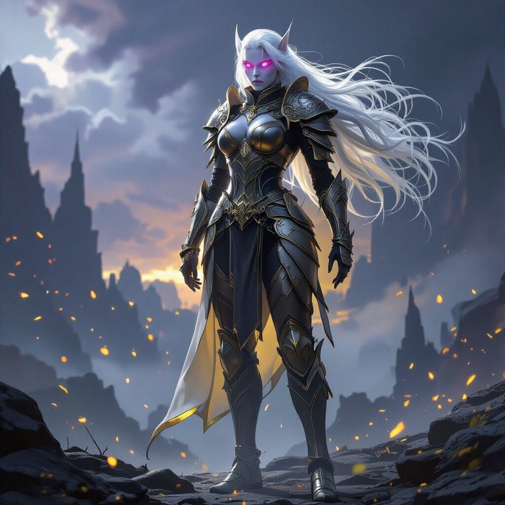 Albino Giantess in Leather Armor: Dark Fantasy Digital Art