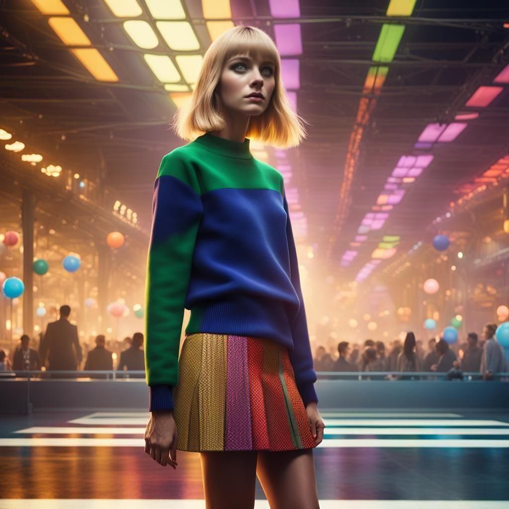 Fashion Runway Model in 1960s Style, Digital Art