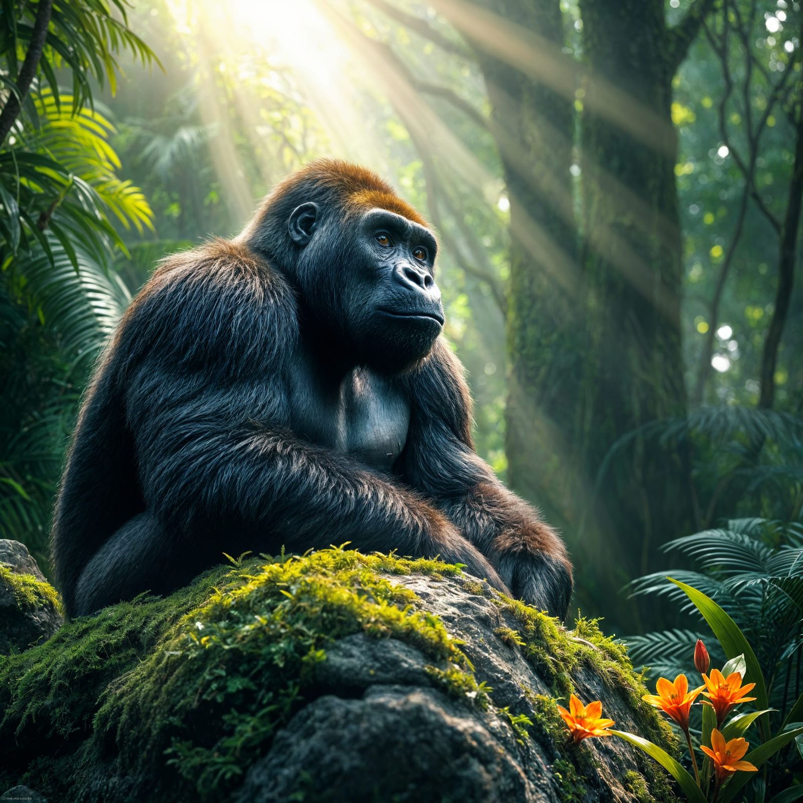 Majestic Silverback Gorilla in Lush Rainforest
