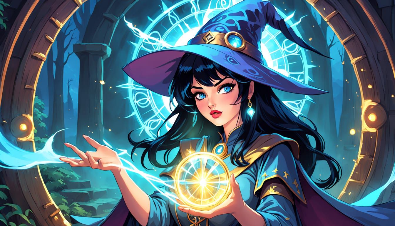 Medieval Sorceress Casts Enchanted Spell in Dreamy Digital A...