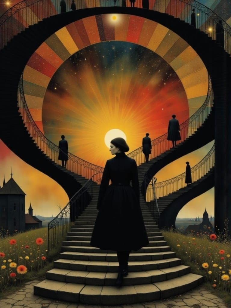 Gilded Sunset Over Winding Road: A Surreal Scene