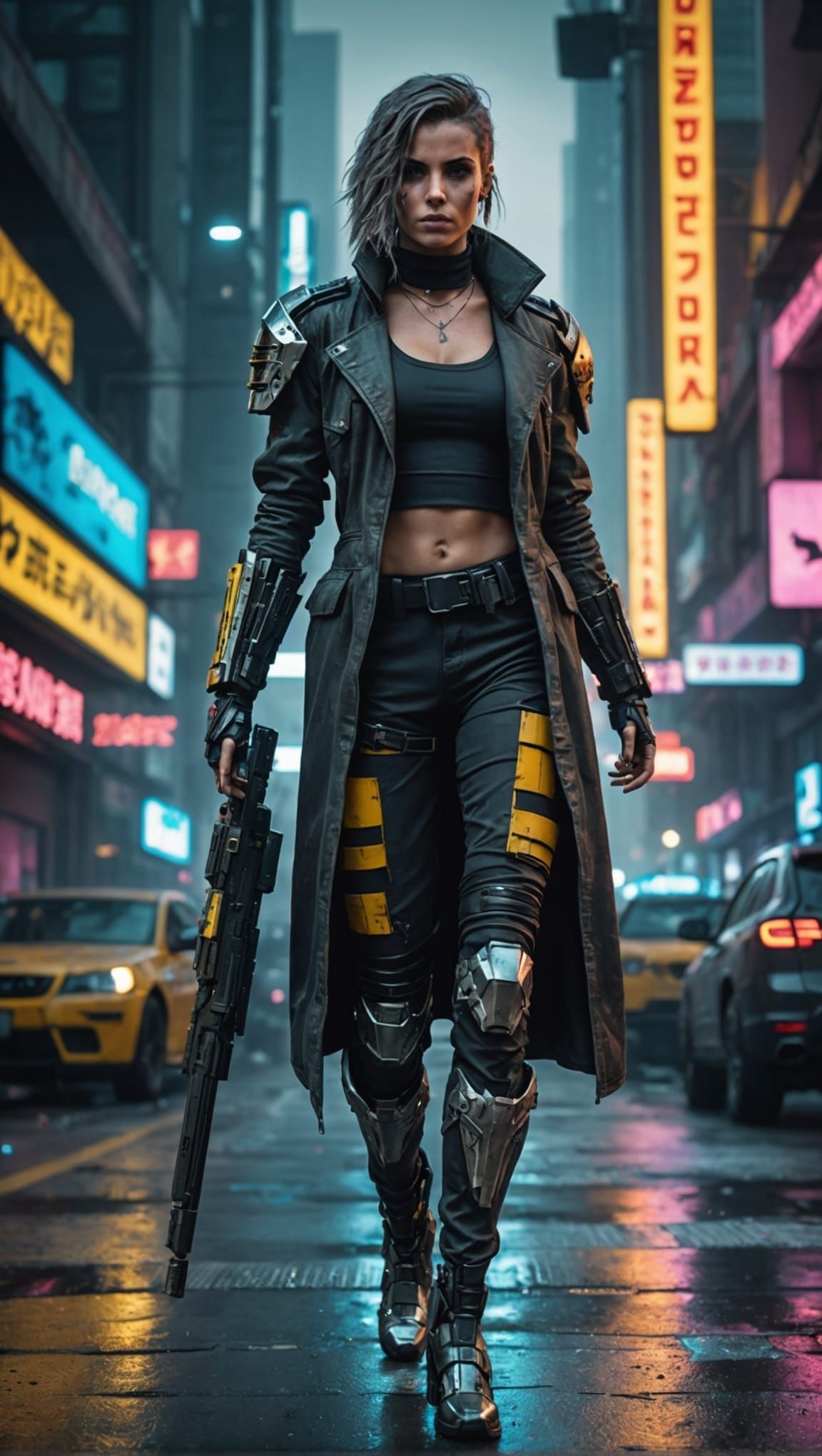 Cyberpunk Predator Woman in Futuristic City