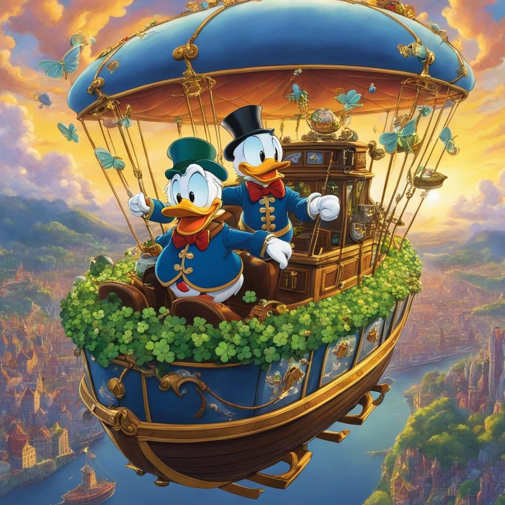Scrooge McDuck's Whimsical Airship Adventure in Miyazaki Sty...