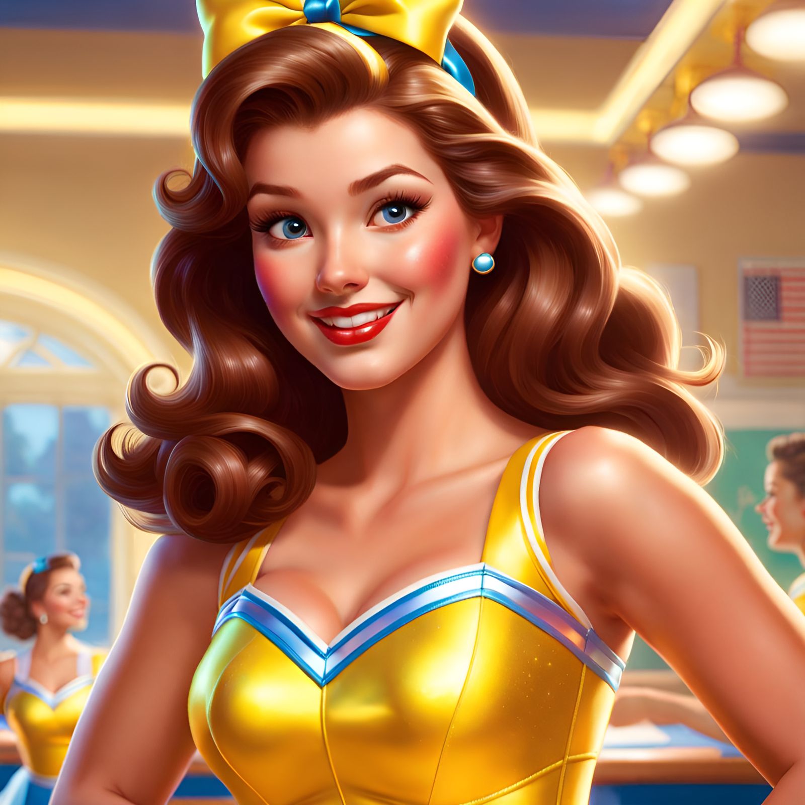 Princess Belle as 90s Cheerleader, 3D Render