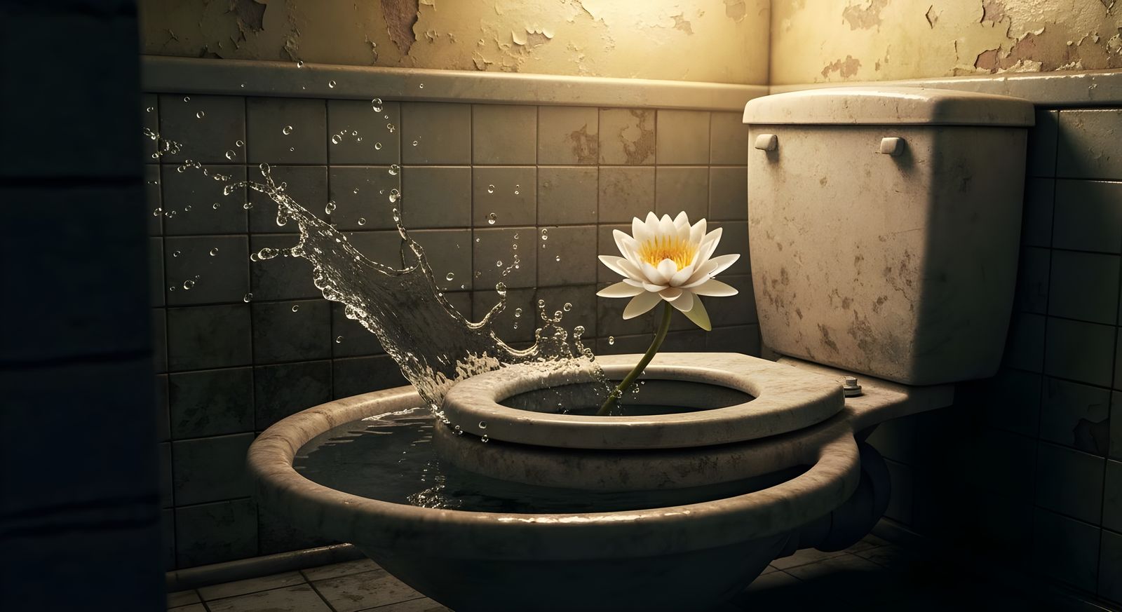 Water Lily in Toilet: Hyperrealistic 3D Art