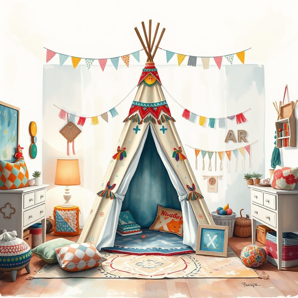 Vibrant Bohemian Paradise with Majestic Native American Teep...