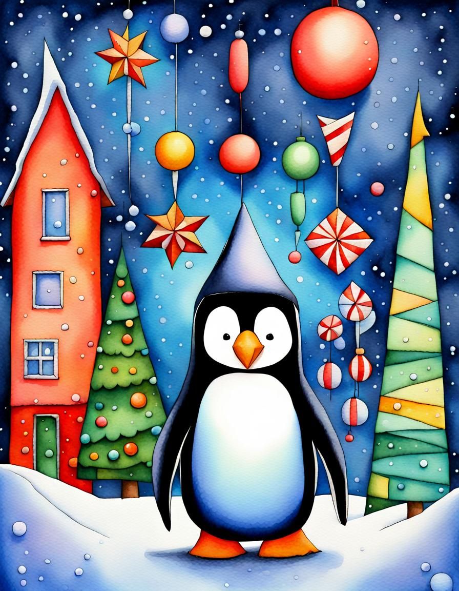 Christmas Artwork in Vibrant Cubist Style