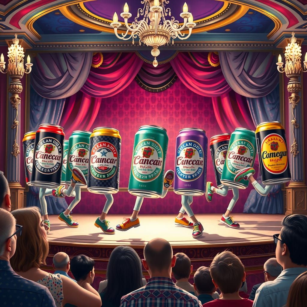 Beer Cans Can-Can Dance on Stage