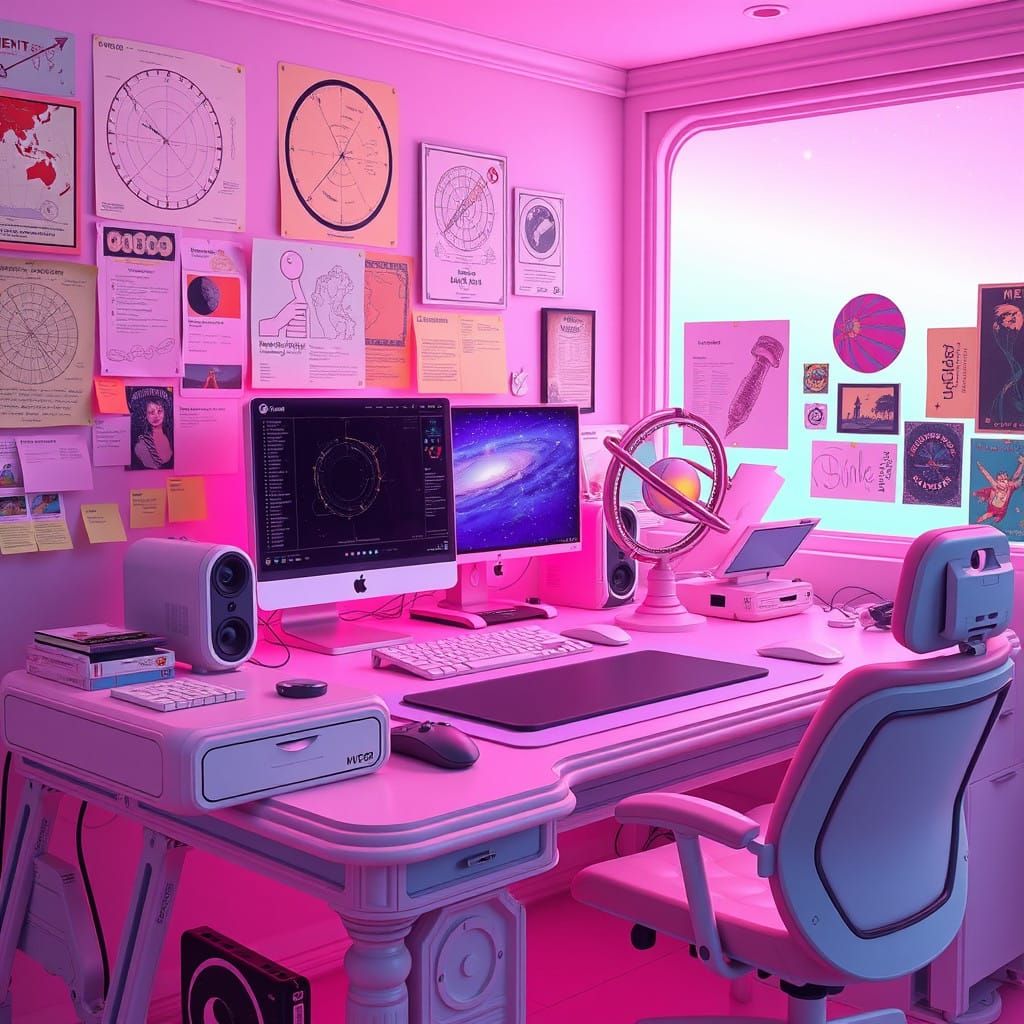Surreal Futuristic Workspace Blends Science with Whimsy
