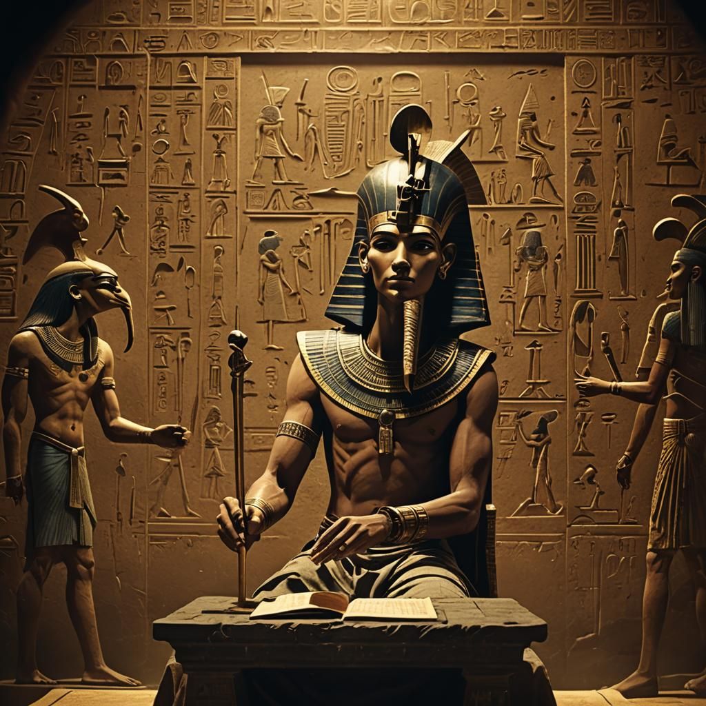 Thoth Records Heart-Weighing Ceremony in Egyptian Art Style