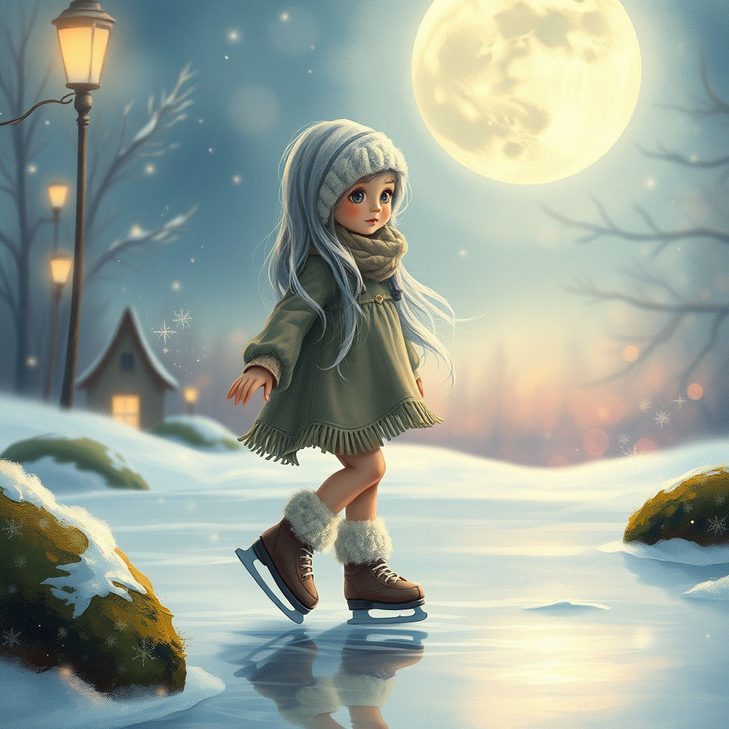 Winter Ice Skating Scene in Fairytale Style