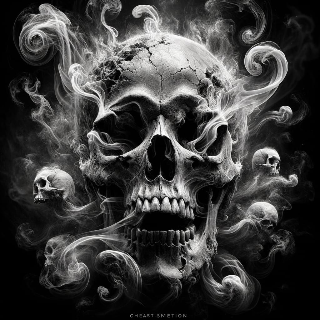 Striking Skull in Smoke Double Exposure