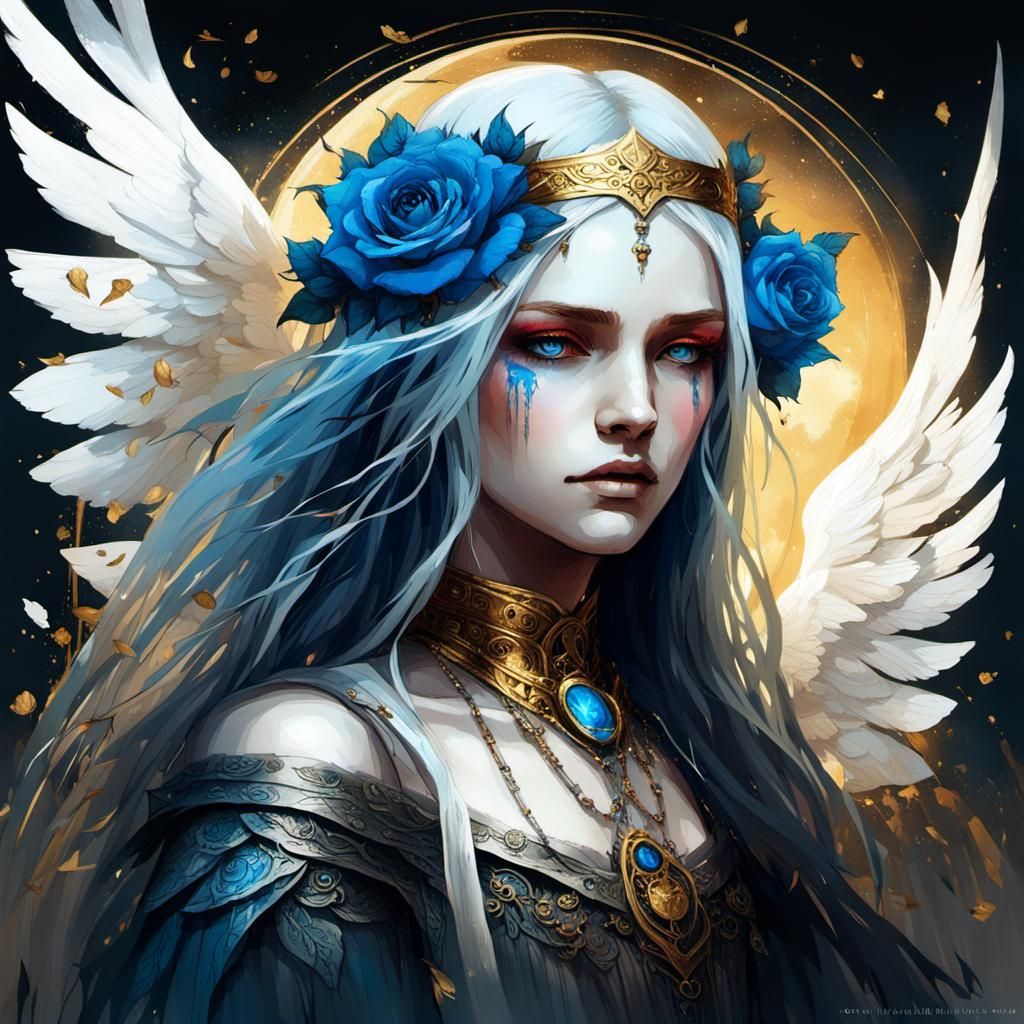 Gothic Fairy Queen with Angel Wings in Sunlight