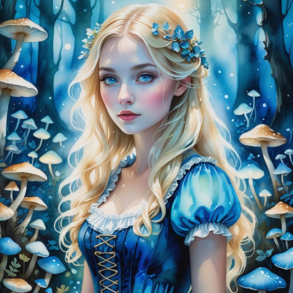 Bioluminescent Forest Portrait in Watercolor Style