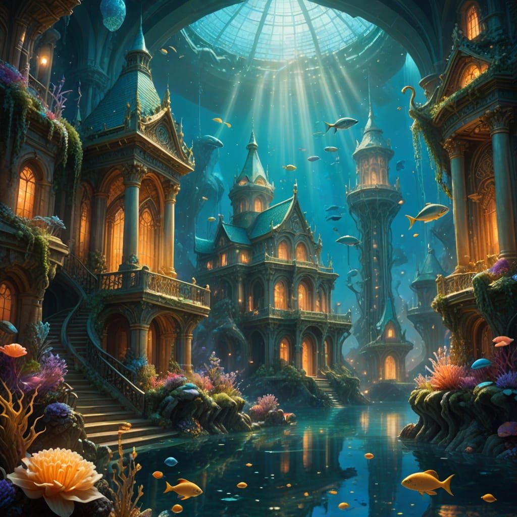 Merman Guardian of Atlantis in Dreamy, Ethereal Fantasy Scen...