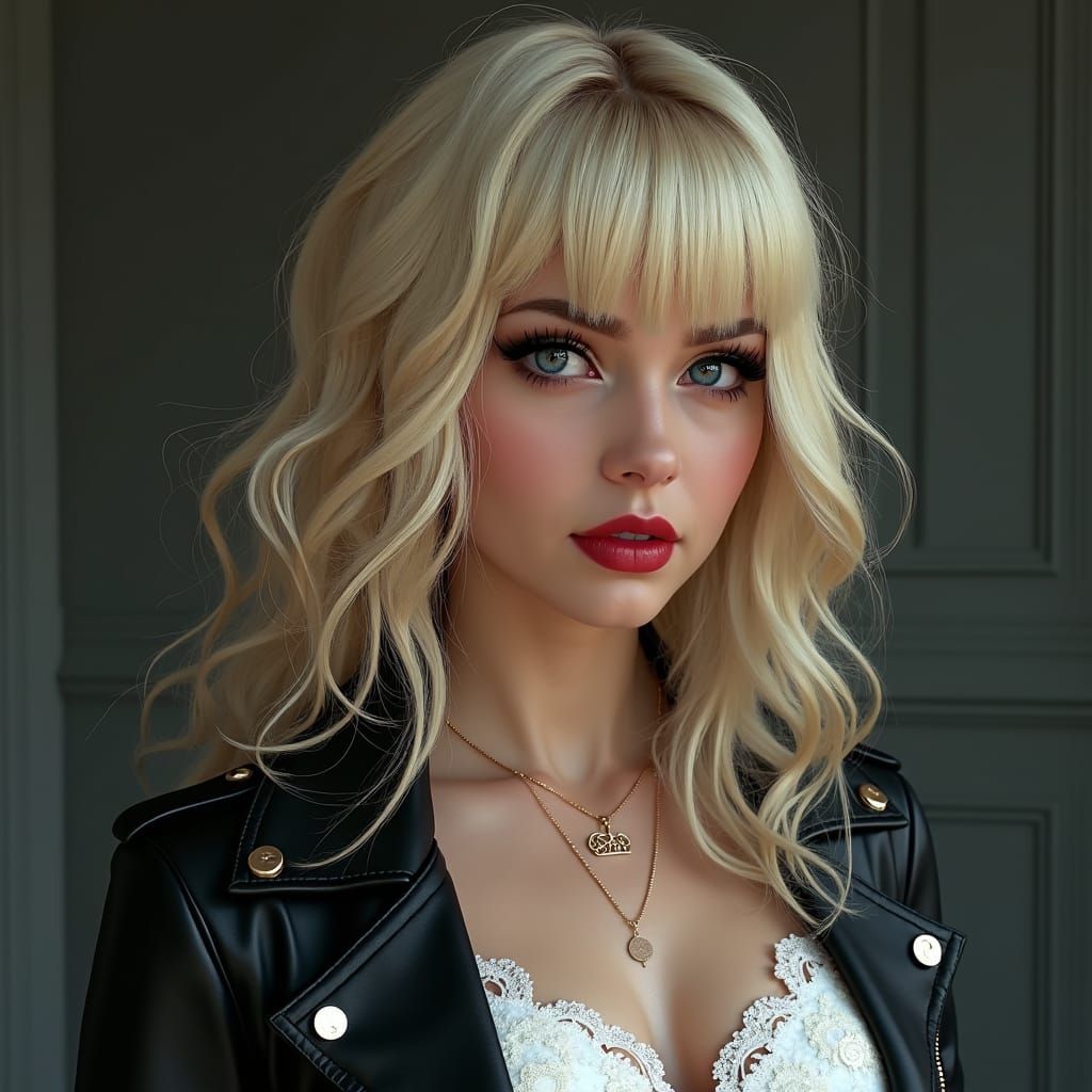 Blonde in Leather Jacket and Wedding Dress