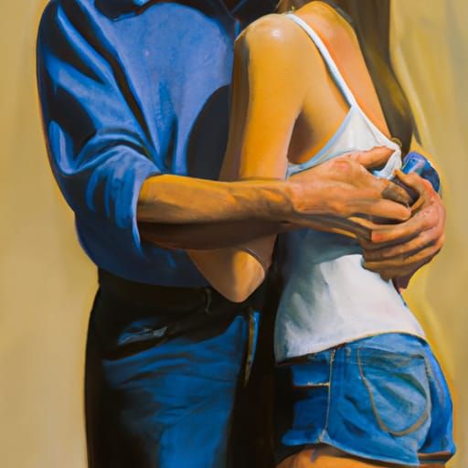 Romantic Embrace in Oil Painting Style