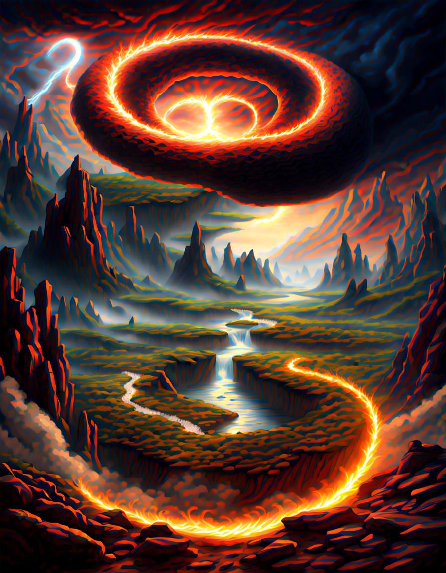 Magnificent Landscape with Radiant Vapor Tornado