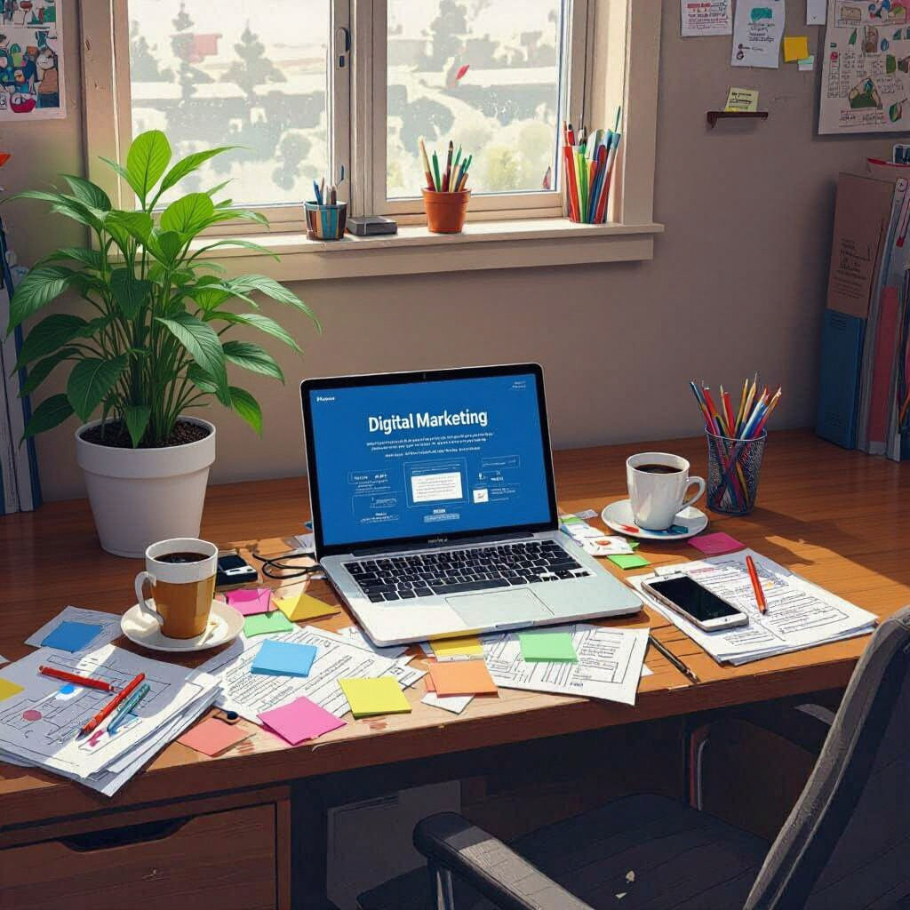 Overwhelmed: A Cluttered Desk Scene