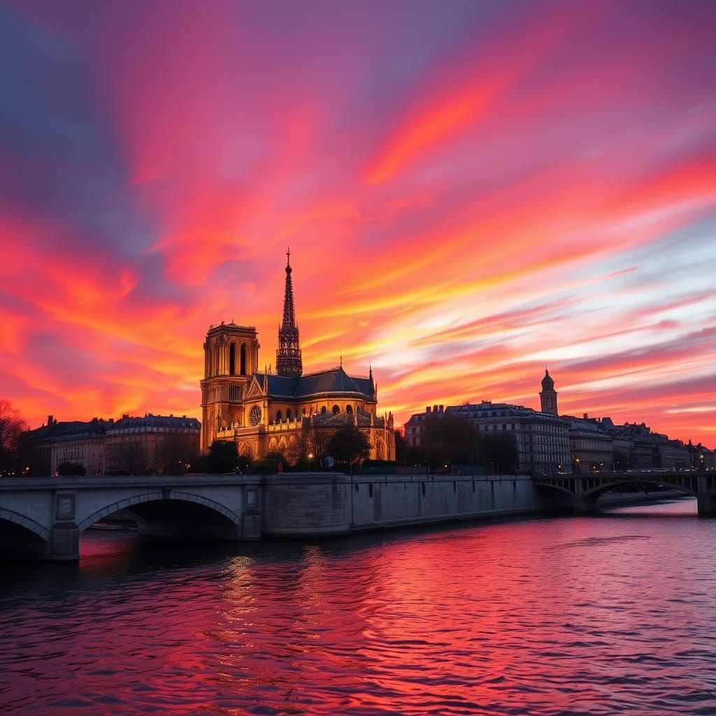Notre Dame Cathedral at Sunset, Paris