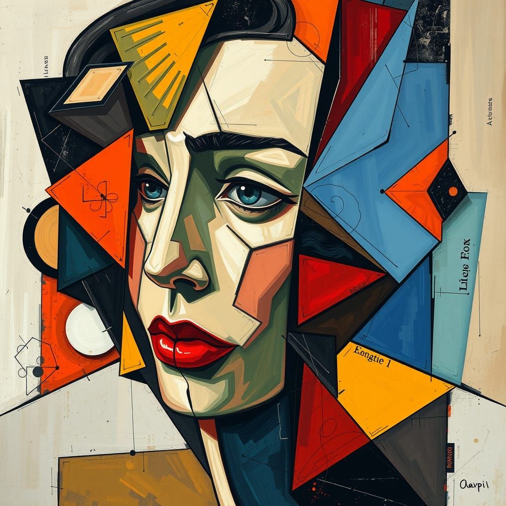 Cubist Woman's Portrait with Geometric Forms