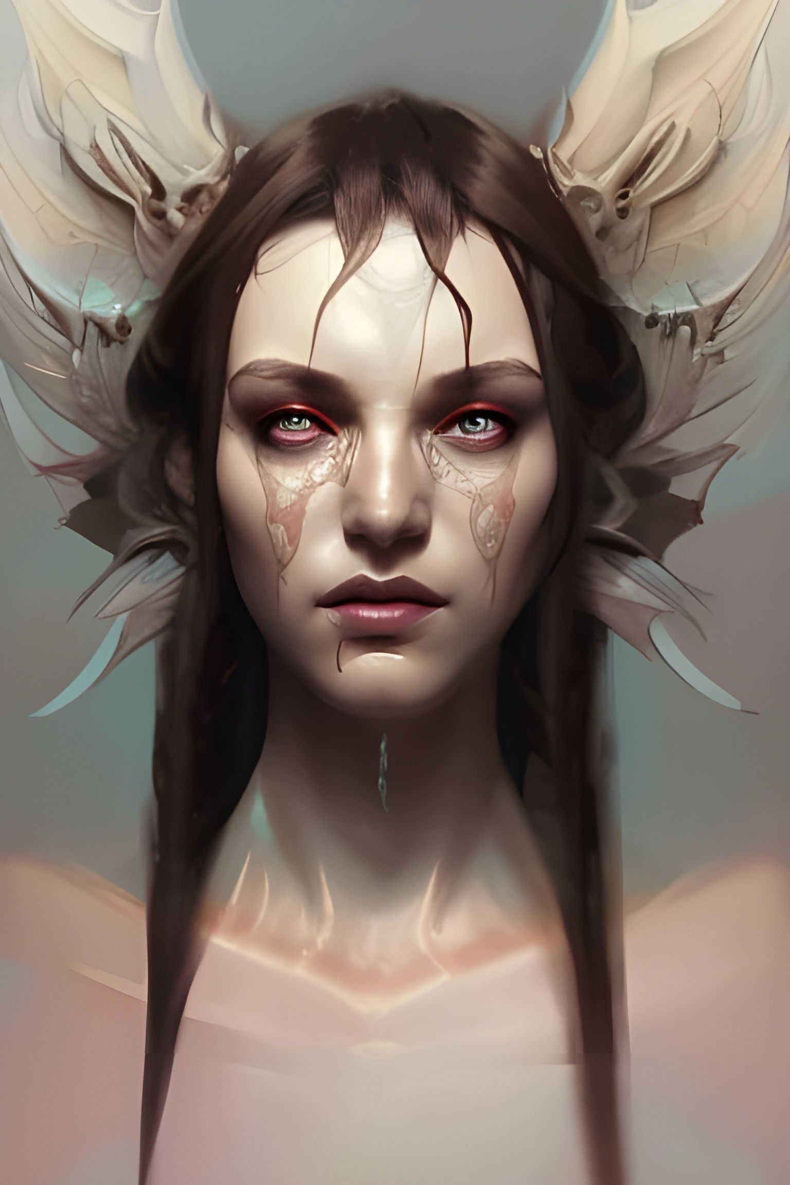 Detailed Portrait of a Demoness in Art Nouveau Style