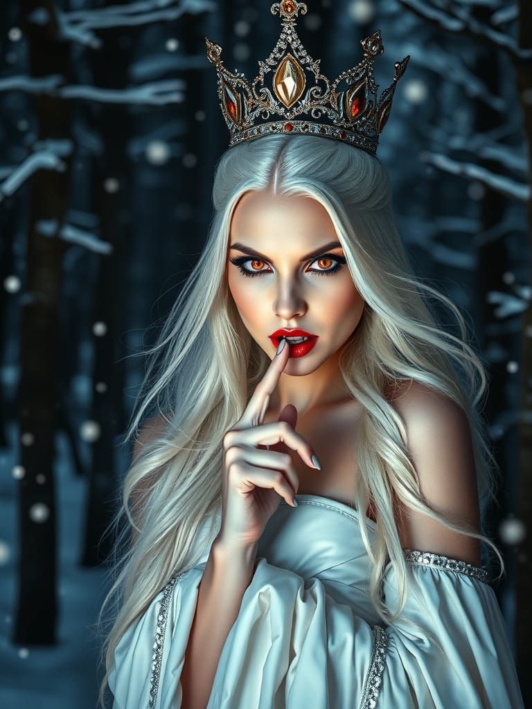 Regal Vampire Queen in Snowy Forest