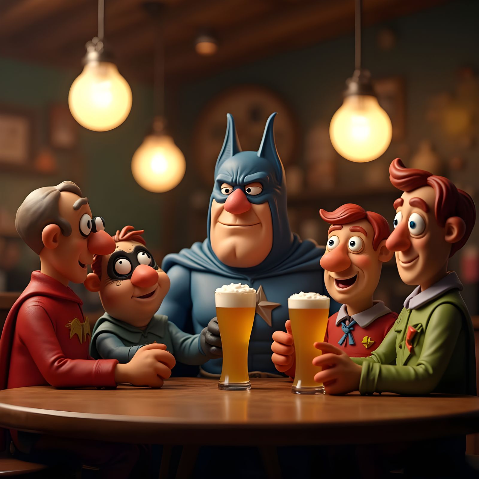 A claymation style superheroes meet up in a cosmic bar havin...